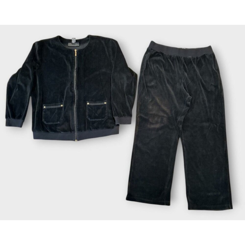 Antthony Originals Womens XL Black Velour Pant Set  Loungewear Athleisure Casual